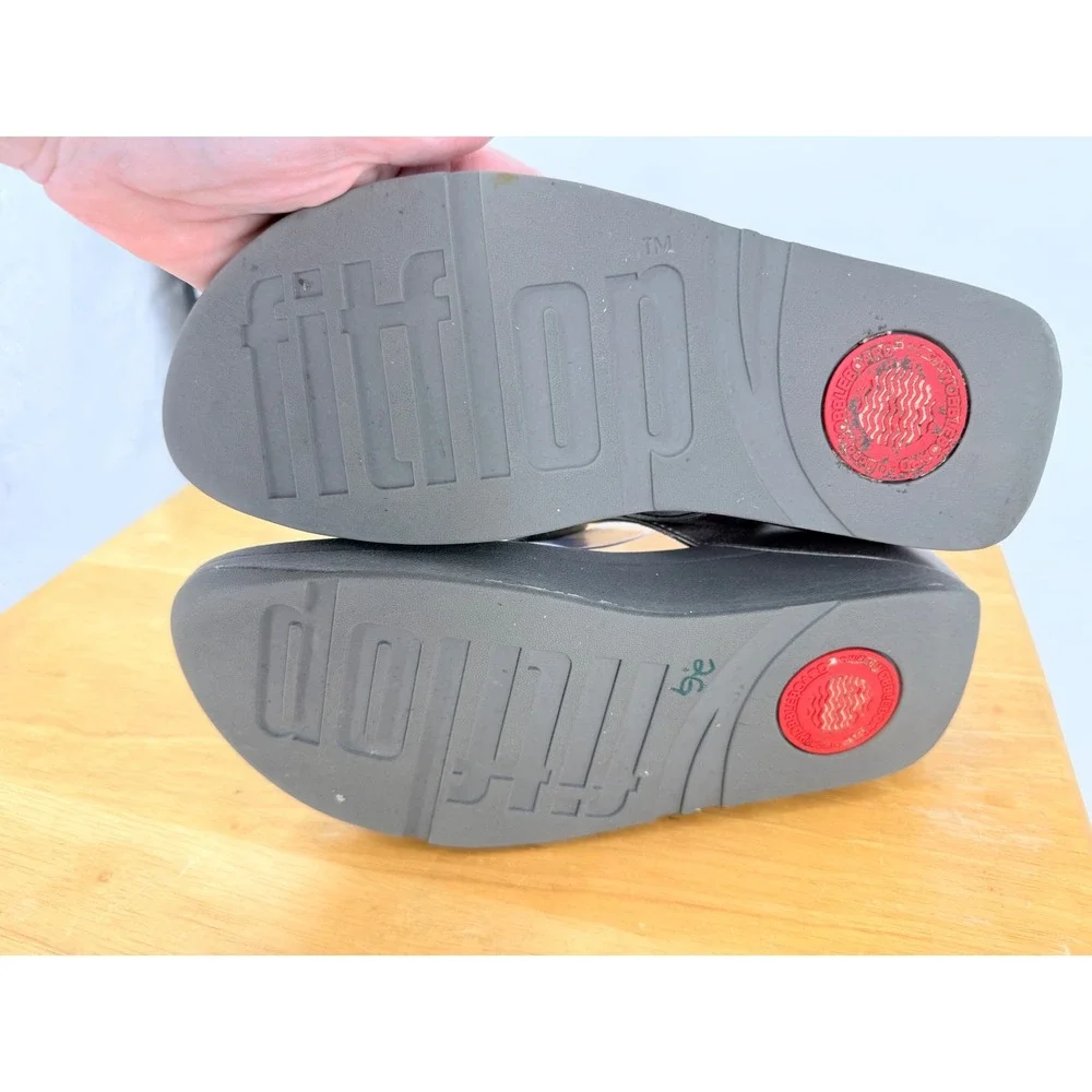 FitFlop Lulu Crystal Embellished Thong Sandals Pewter Grey Womens Size 8 145-054